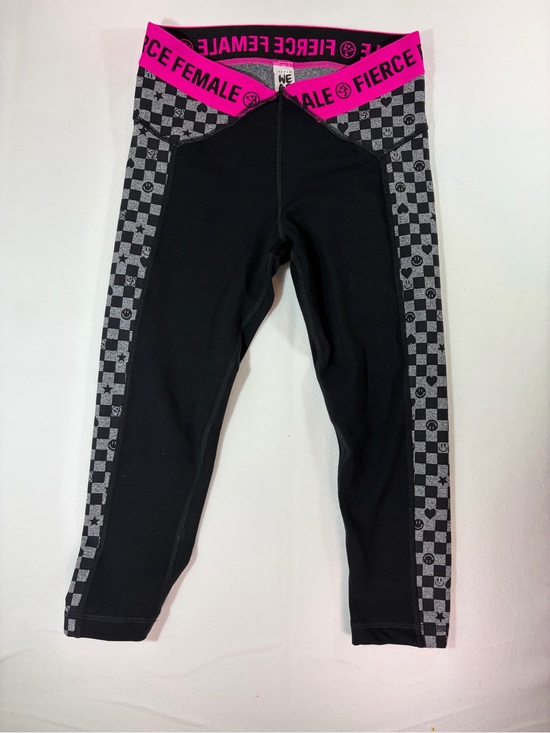 Zumba Fitness Pants - Zumba Fitness Black Leggings with Hot Pink Waistband and Gray Check Panels